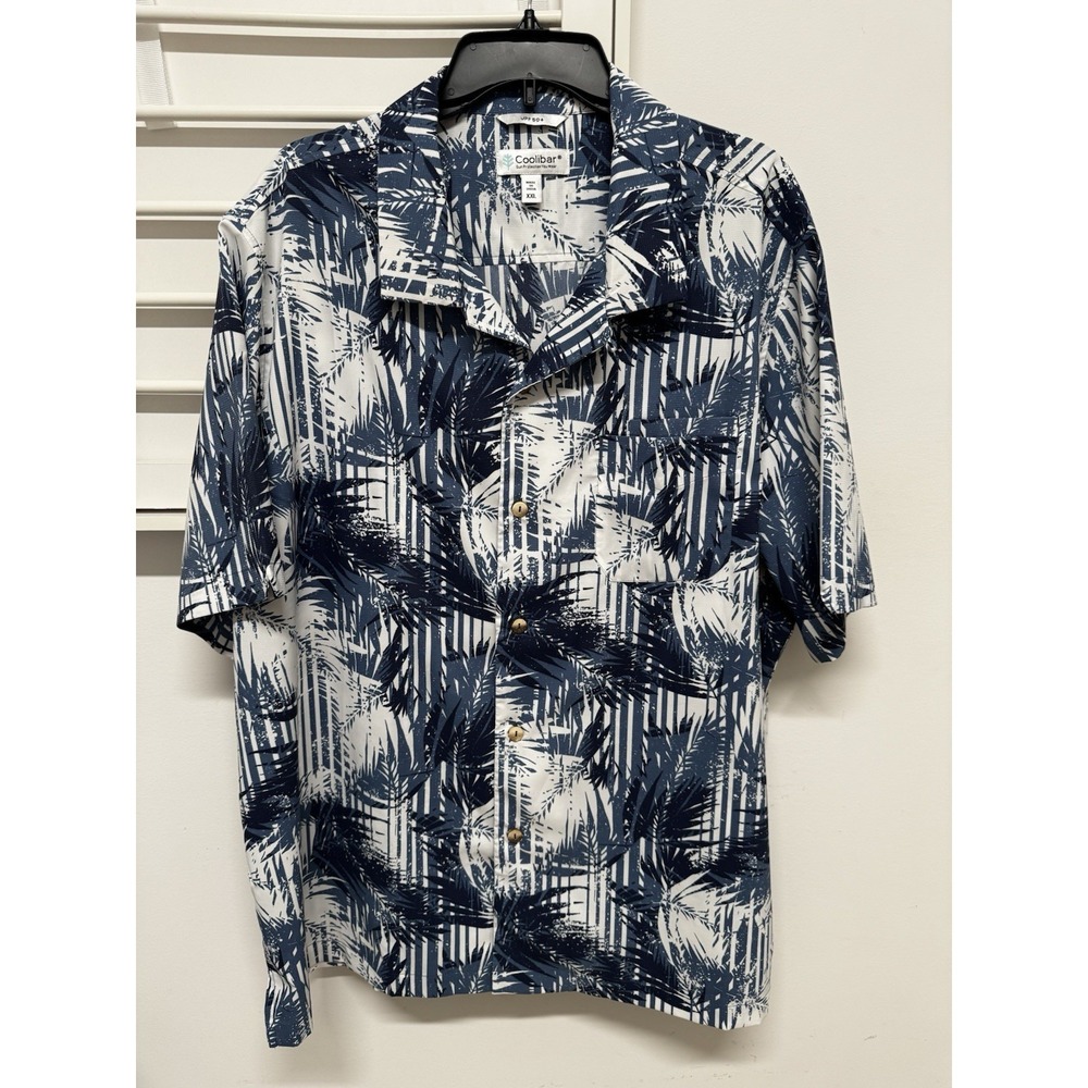 Coolibar Shirt Mens 2XL Blue Floral UPF 50+‎ Short Sleeve Camp Button Front